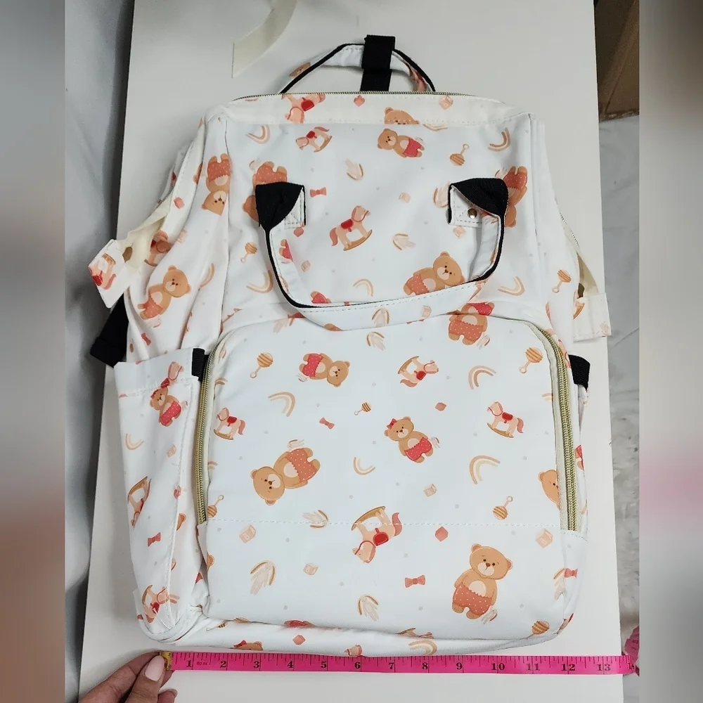 ‼️NEW IN‼️White Teddy Bear Print Diaper Backpack Fast Shipping 📦